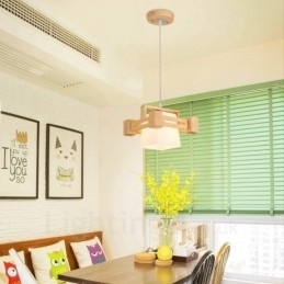 1 Lyskaster Moderne, Samtidskunstnerisk Pendellampe I Tre Med Stoffskjerm