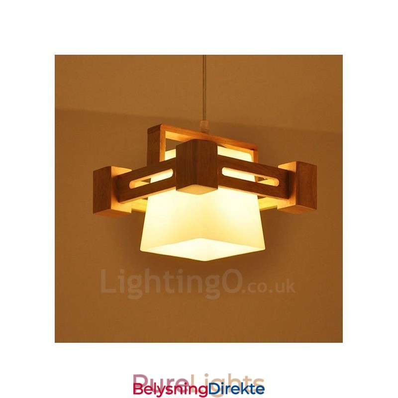1 Lyskaster Moderne, Samtidskunstnerisk Pendellampe I Tre Med Stoffskjerm