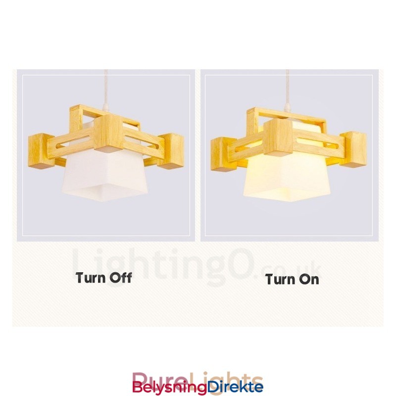1 Lyskaster Moderne, Samtidskunstnerisk Pendellampe I Tre Med Stoffskjerm