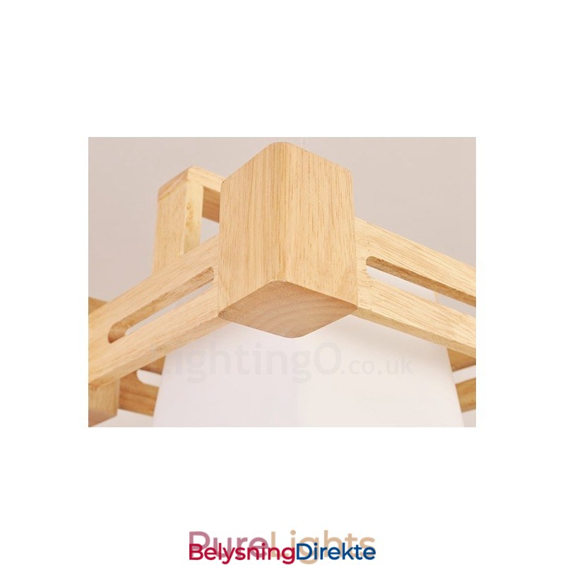 1 Lyskaster Moderne, Samtidskunstnerisk Pendellampe I Tre Med Stoffskjerm