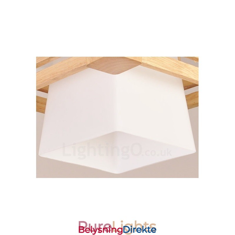 1 Lyskaster Moderne, Samtidskunstnerisk Pendellampe I Tre Med Stoffskjerm