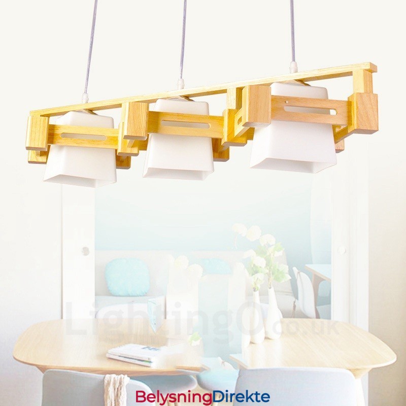 3-Pkt. Tre Moderne, Samtidskunstnerisk Pendellampe I Nordisk Stil Med Stoffskjerm