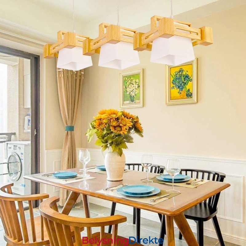 3-Pkt. Tre Moderne, Samtidskunstnerisk Pendellampe I Nordisk Stil Med Stoffskjerm