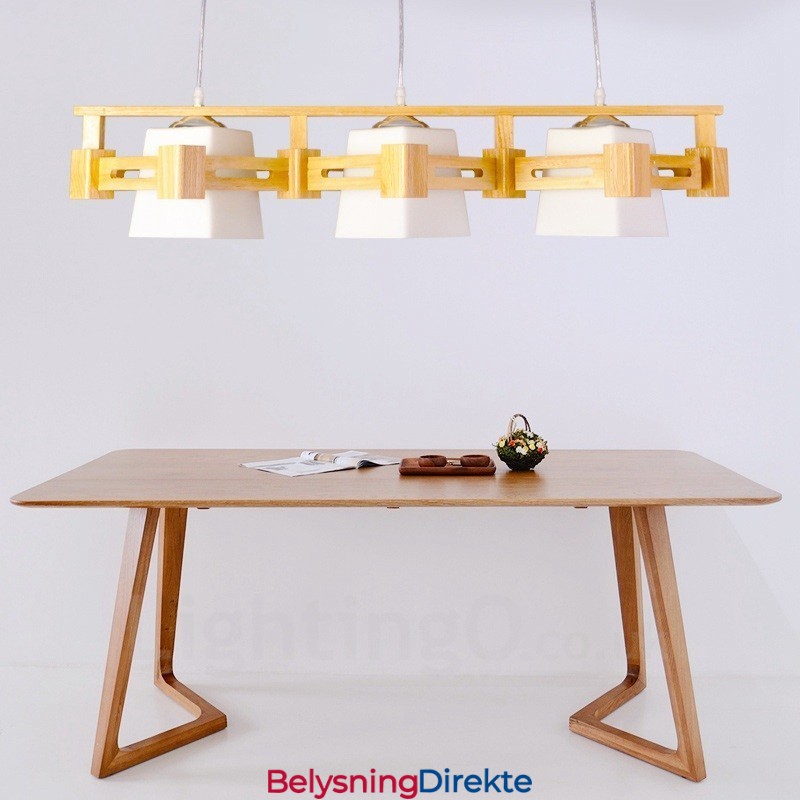 3-Pkt. Tre Moderne, Samtidskunstnerisk Pendellampe I Nordisk Stil Med Stoffskjerm