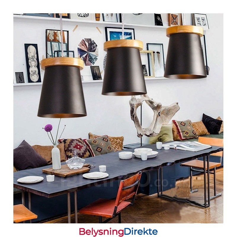 3-Pkt. Tre Moderne, Samtidskunstnerisk Nordisk Stil Pendellampe Med Jernskjerm