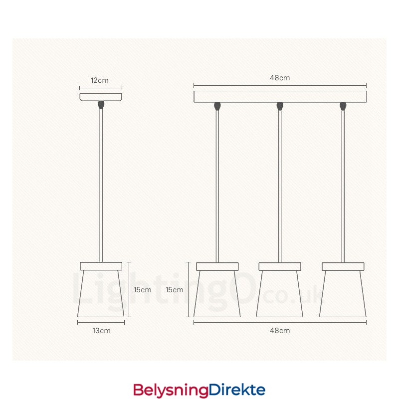 3-Pkt. Tre Moderne, Samtidskunstnerisk Nordisk Stil Pendellampe Med Jernskjerm