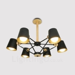 6 Lys Moderne Og Nordisk Pendellampe I Tre Med Jernskjerm