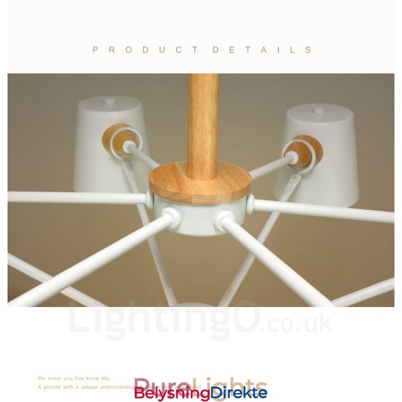 6 Lys Moderne Og Nordisk Pendellampe I Tre Med Jernskjerm