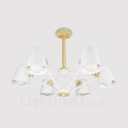 6 Lys Moderne Og Nordisk Pendellampe I Tre Med Jernskjerm