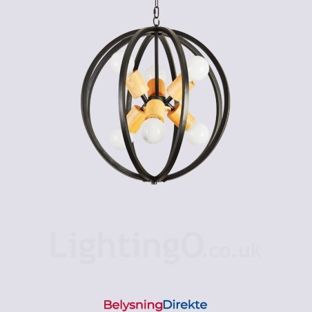 6 Lys Retro Vintage Pendellampe I Jern Med Jernskjerm