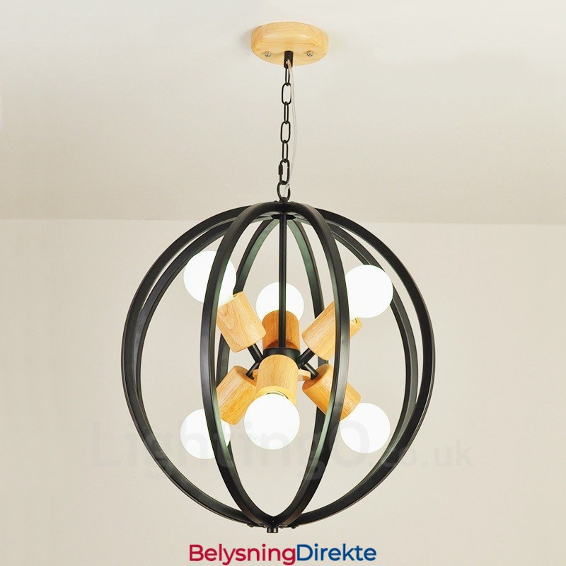 6 Lys Retro Vintage Pendellampe I Jern Med Jernskjerm