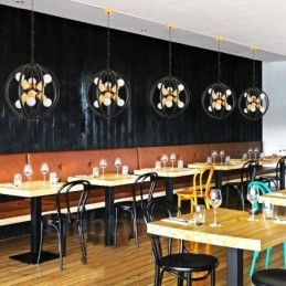 6 Lys Retro Vintage Pendellampe I Jern Med Jernskjerm