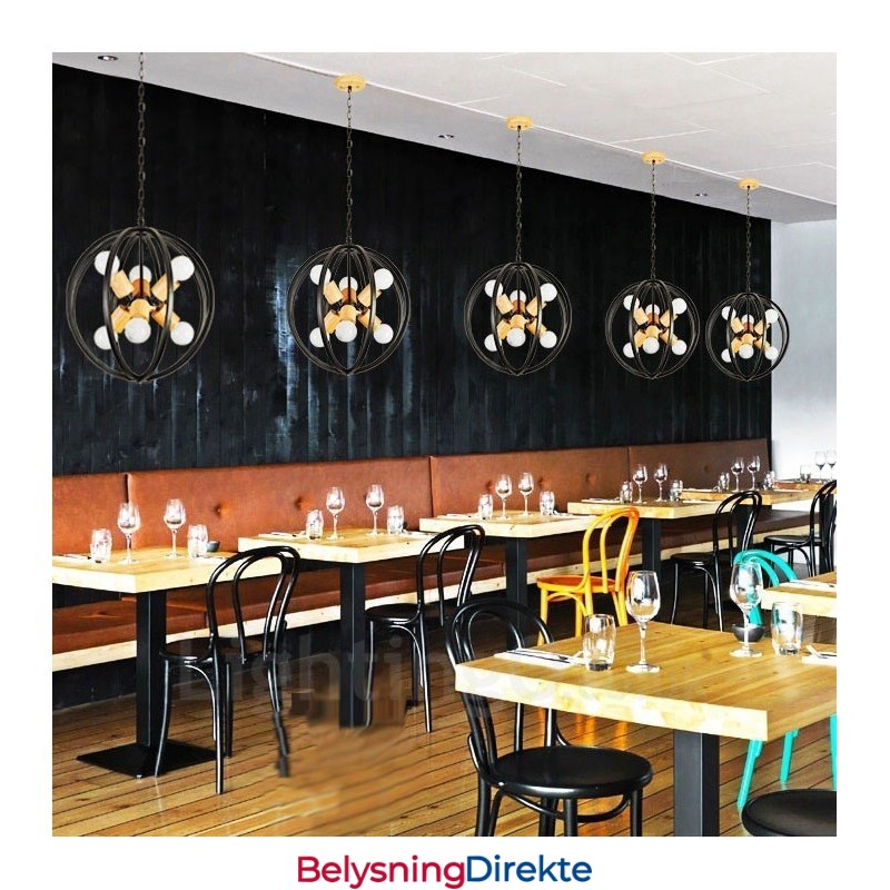 6 Lys Retro Vintage Pendellampe I Jern Med Jernskjerm