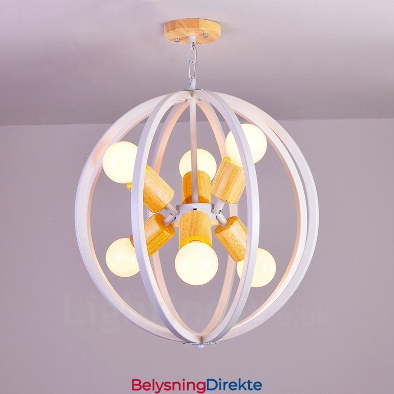 6 Lys Retro Vintage Pendellampe I Jern Med Jernskjerm