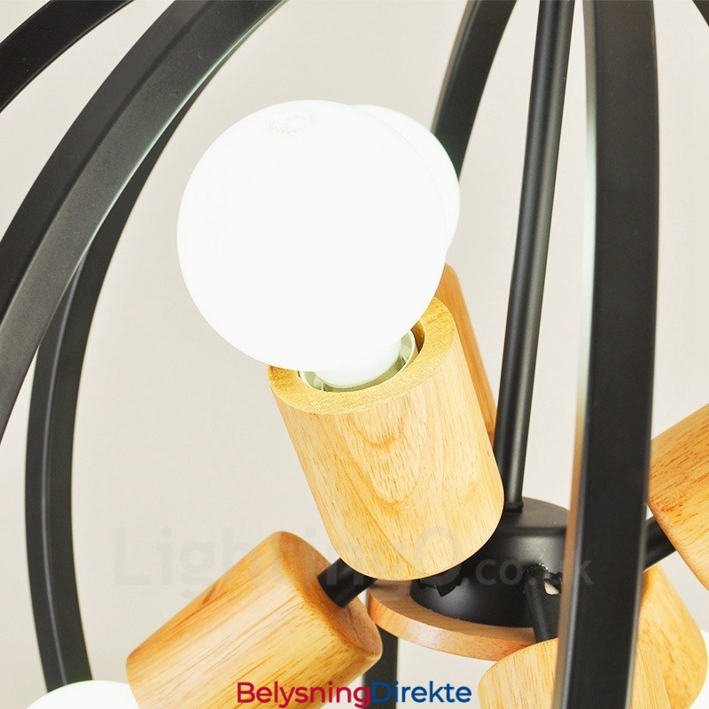 6 Lys Retro Vintage Pendellampe I Jern Med Jernskjerm