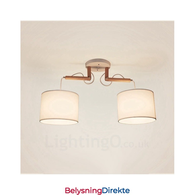 Moderne Og Moderne Pendellampe I Tre Med 2 Lys Og Stoffskjerm