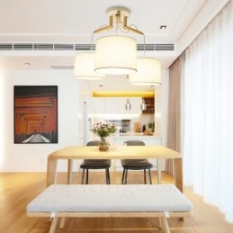 Moderne Og Moderne Pendellampe I Tre Med 3 Lys Og Stoffskjerm