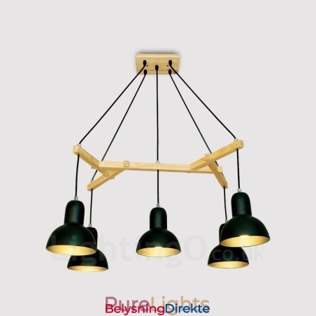 Moderne Pendellampe I Tre Med 5 Lys Og Jernskjerm