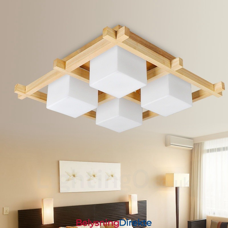 4 Moderne, Samtidskunstnerisk Nordisk Stil, Innfelt Taklampe Med Glassskjerm