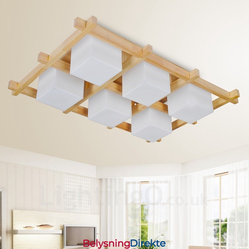 6 Moderne, Samtidskunstnerisk Nordisk Stil, Innfelt Taklampe Med Glassskjerm