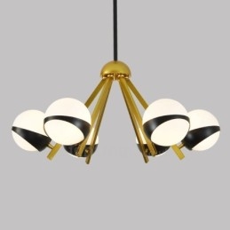 6-Lys Moderne, Samtidskunstnerisk Nordisk Stil Taklysekrone Med Svart Og Hvit Kuleglasskjerm