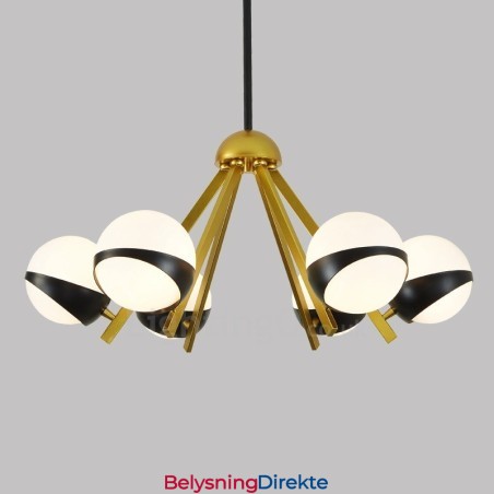 6-Lys Moderne, Samtidskunstnerisk Nordisk Stil Taklysekrone Med Svart Og Hvit Kuleglasskjerm