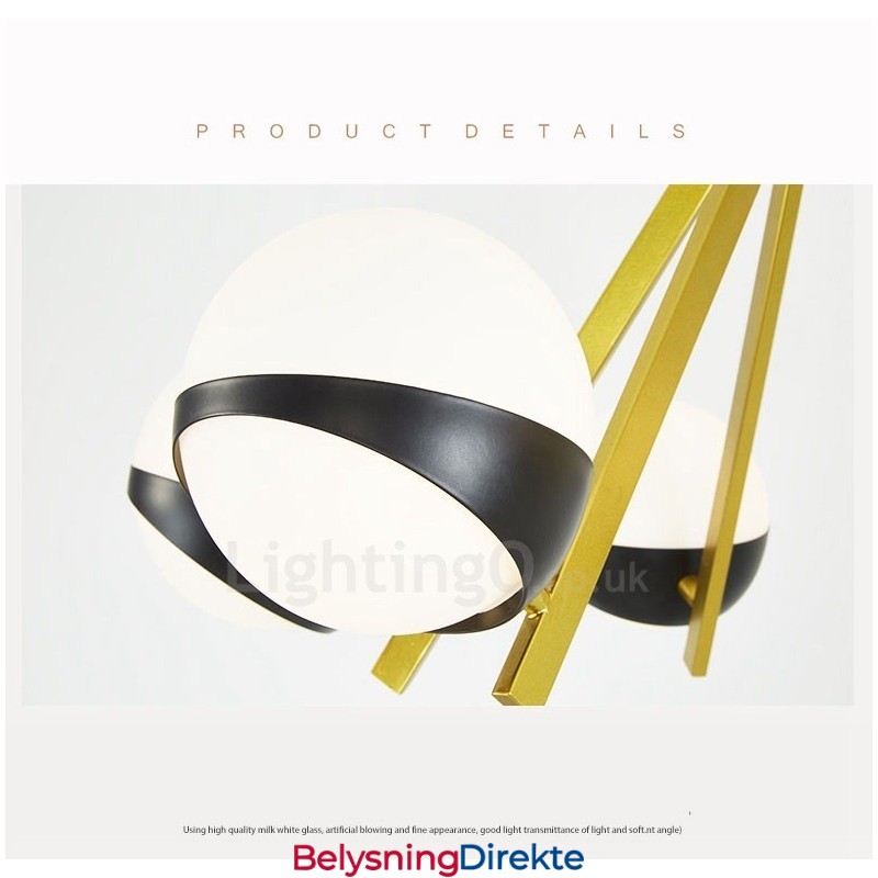 6-Lys Moderne, Samtidskunstnerisk Nordisk Stil Taklysekrone Med Svart Og Hvit Kuleglasskjerm