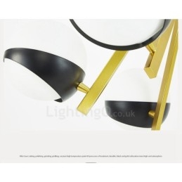 6-Lys Moderne, Samtidskunstnerisk Nordisk Stil Taklysekrone Med Svart Og Hvit Kuleglasskjerm