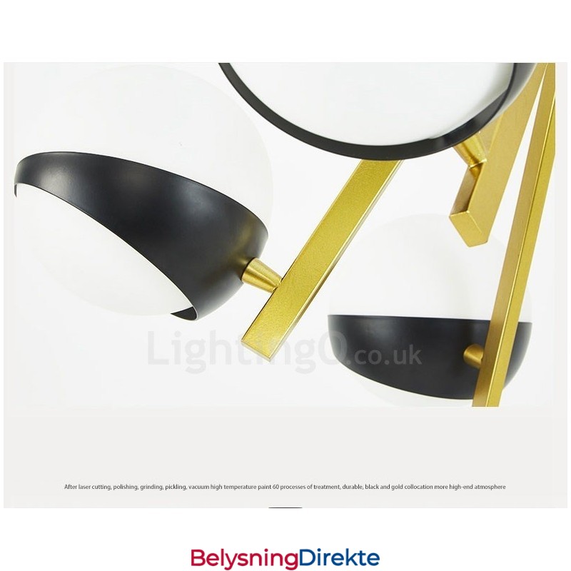 6-Lys Moderne, Samtidskunstnerisk Nordisk Stil Taklysekrone Med Svart Og Hvit Kuleglasskjerm