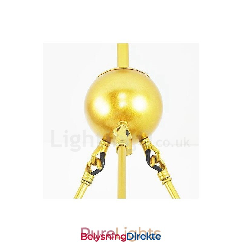 9-Lys Moderne, Samtidskunstnerisk Taklampe I Kobberbelagt Lysekrone Med Gull- Og Hvitt Kuleglassskjerm