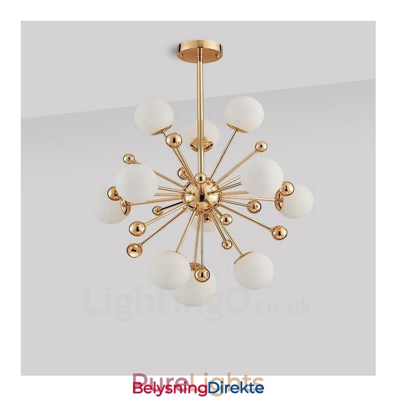 11-Lys Moderne Samtidskunst Taklamper Kobberbelagt Lysekrone Med Hvit Kuleformet Glassskjerm