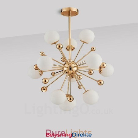 11-Lys Moderne Samtidskunst Taklamper Kobberbelagt Lysekrone Med Hvit Kuleformet Glassskjerm