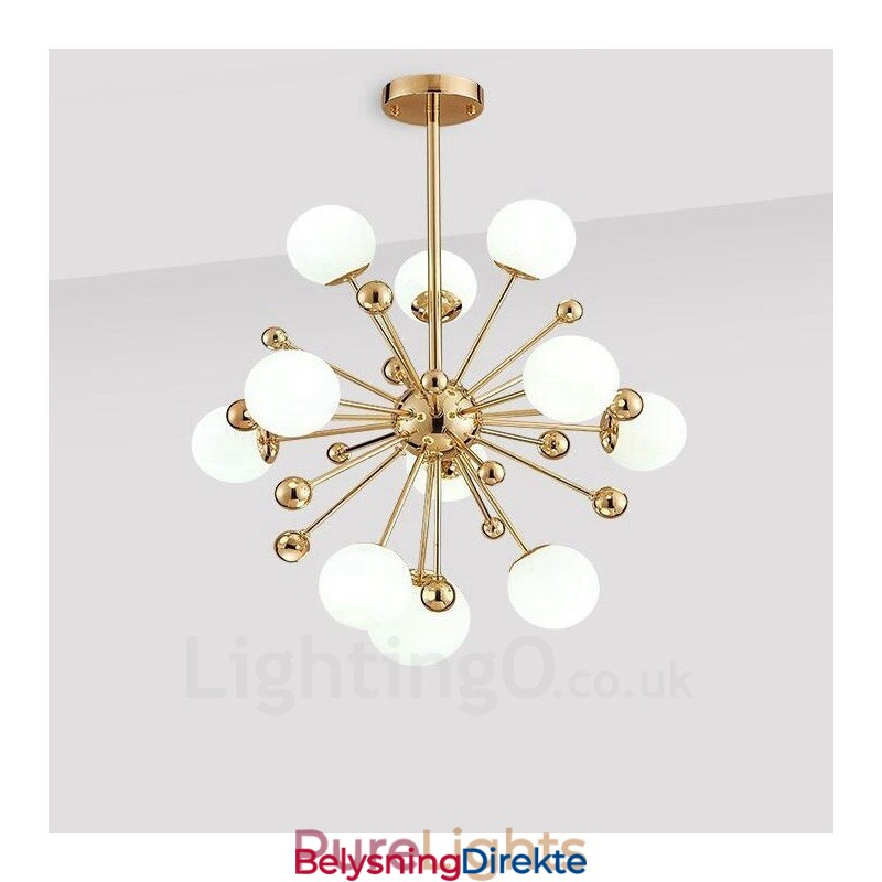 11-Lys Moderne Samtidskunst Taklamper Kobberbelagt Lysekrone Med Hvit Kuleformet Glassskjerm
