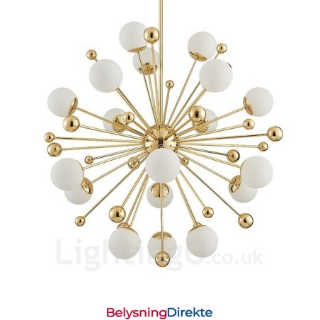 18-Lys Moderne Samtidskunst Taklamper Kobberbelagt Lysekrone Med Hvit Kuleformet Glassskjerm