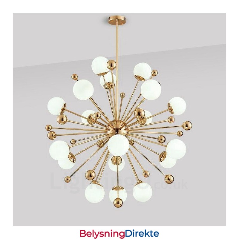 18-Lys Moderne Samtidskunst Taklamper Kobberbelagt Lysekrone Med Hvit Kuleformet Glassskjerm