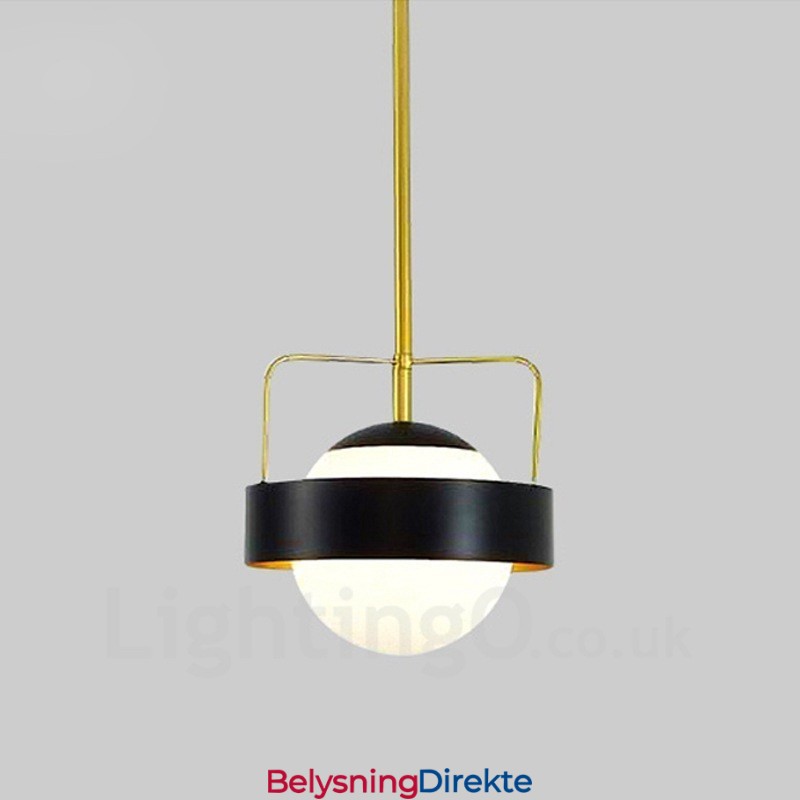 1 Lys Moderne Samtidskunst Taklamper Kobberbelagt Pendellampe Med Hvit Og Svart Kuleformet Glassskjerm