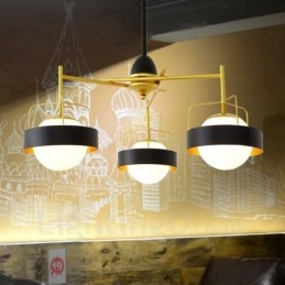 3-Lys Moderne Samtidskunst Taklamper Kobberbelagt Lysekrone Med Hvit Og Svart Kuleformet Glassskjerm