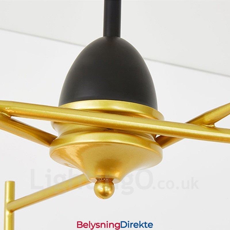 3-Lys Moderne Samtidskunst Taklamper Kobberbelagt Lysekrone Med Hvit Og Svart Kuleformet Glassskjerm