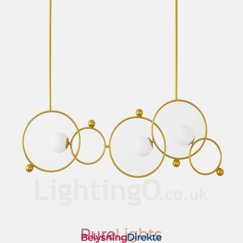 3-Lys Moderne Samtidskunst Taklamper Kobberbelagt Lysekrone Med Hvit Kuleformet Glassskjerm