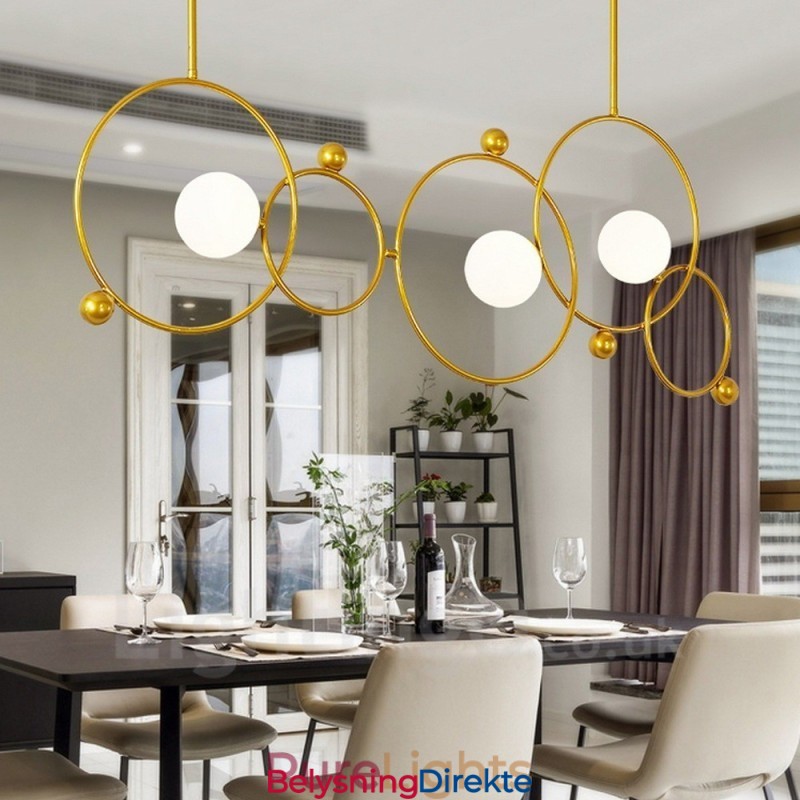 3-Lys Moderne Samtidskunst Taklamper Kobberbelagt Lysekrone Med Hvit Kuleformet Glassskjerm