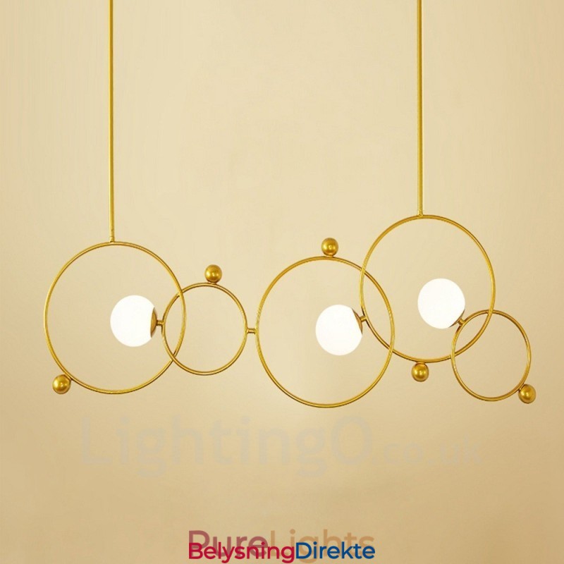 3-Lys Moderne Samtidskunst Taklamper Kobberbelagt Lysekrone Med Hvit Kuleformet Glassskjerm