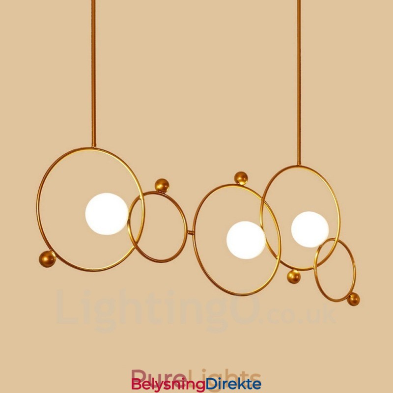 3-Lys Moderne Samtidskunst Taklamper Kobberbelagt Lysekrone Med Hvit Kuleformet Glassskjerm
