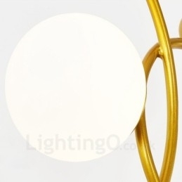 3-Lys Moderne Samtidskunst Taklamper Kobberbelagt Lysekrone Med Hvit Kuleformet Glassskjerm