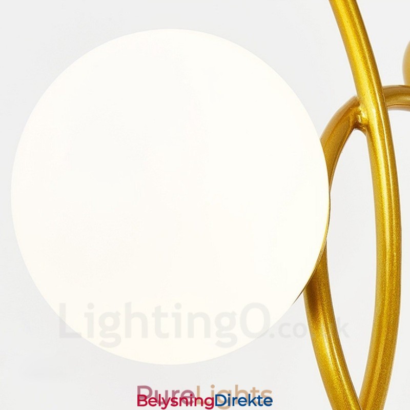 3-Lys Moderne Samtidskunst Taklamper Kobberbelagt Lysekrone Med Hvit Kuleformet Glassskjerm