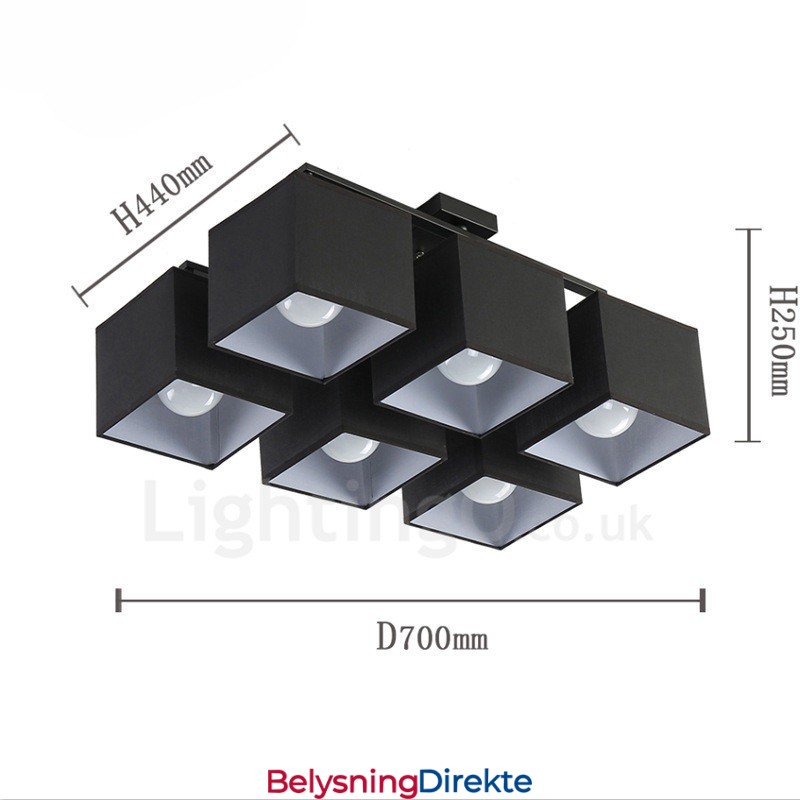 6 Moderne, Samtidskunstneriske, Svarte, Innfelte Taklamper Med Stoffskjerm