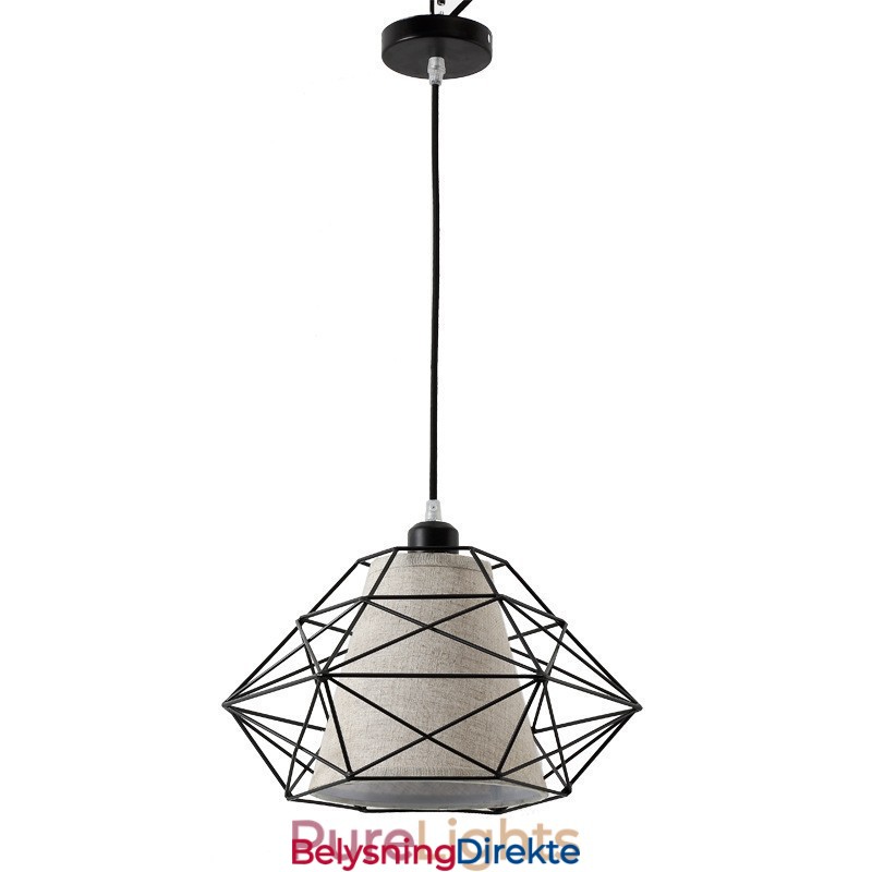 Retro Vintage Svart Jernpendellampe Med 1 Lys Og Stoffskjermer