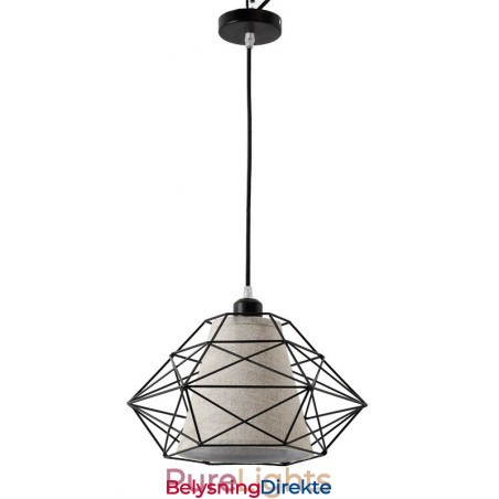 Retro Vintage Svart Jernpendellampe Med 1 Lys Og Stoffskjermer