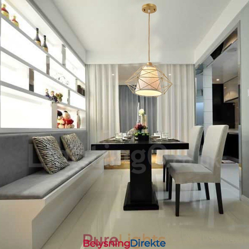 Retro Vintage Svart Jernpendellampe Med 1 Lys Og Stoffskjermer