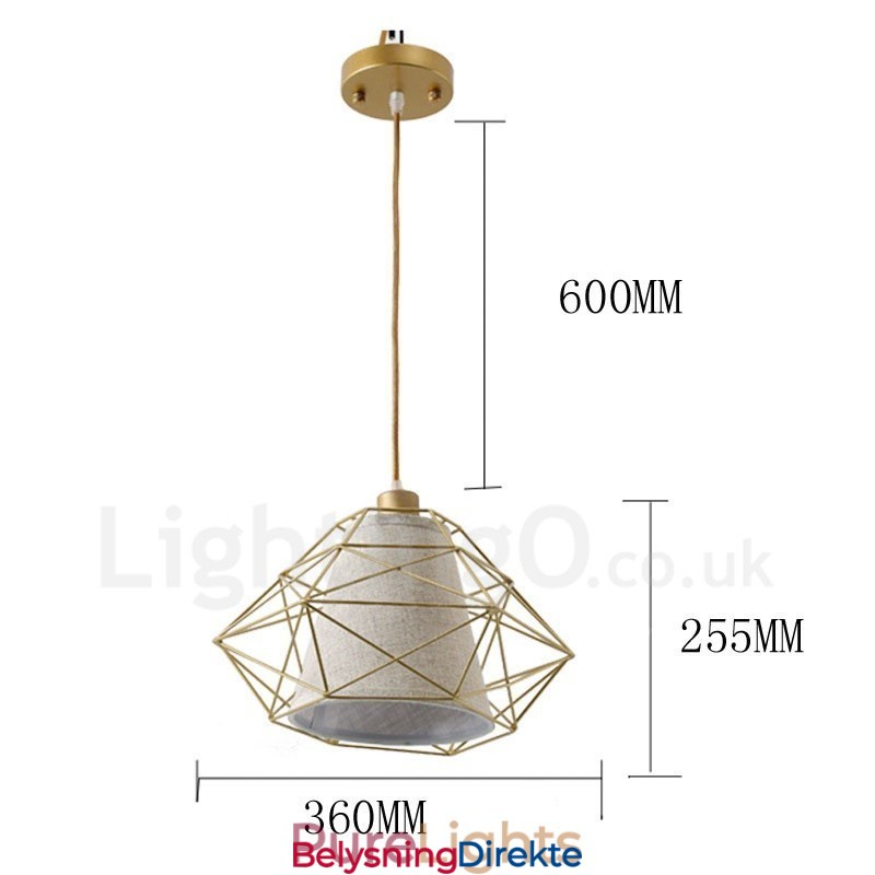 Retro Vintage Svart Jernpendellampe Med 1 Lys Og Stoffskjermer