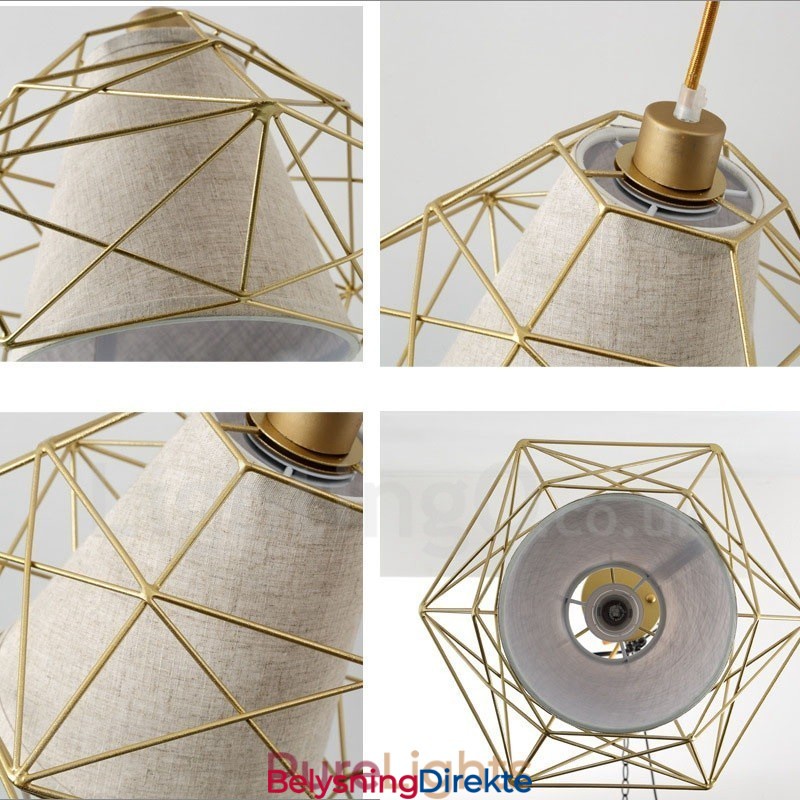 Retro Vintage Svart Jernpendellampe Med 1 Lys Og Stoffskjermer